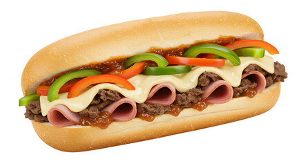 Delicious Steak and Cheese Sandwich with Peppers Ready for Eating