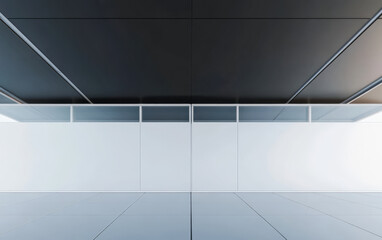 Modern minimalist interior design in a spacious room with black ceiling