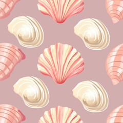 Seamless shell and sea-inspired design in soft tones
Summer-themed coastal pattern with seashells