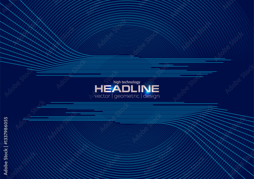 Poster Blue minimal tech lines and circles abstract futuristic glowing background. Vector digital art design