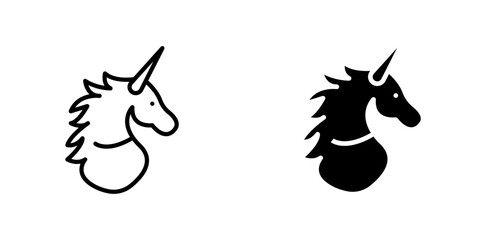 Alicorn flat Icons in line outline and flat solid style on white background