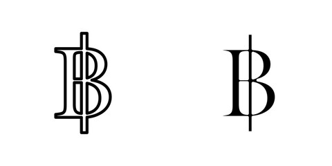 Baht sign set in black and blue colors on white background