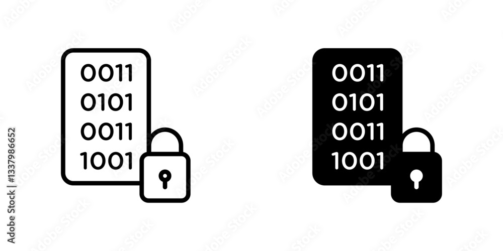 Poster binary lock flat icons in line outline and flat solid style on white background