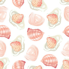 Seamless shell and sea-inspired design in soft tones
Summer-themed coastal pattern with seashells