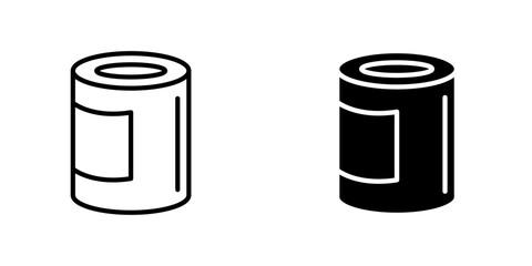 Can food flat Icons in line outline and flat solid style on white background