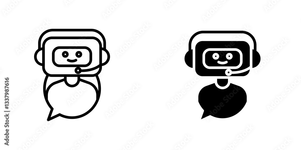 Poster chatbot speech bubble flat icons in line outline and flat solid style on white background