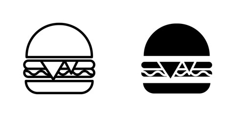 Cheese burger flat Icons in line outline and flat solid style on white background