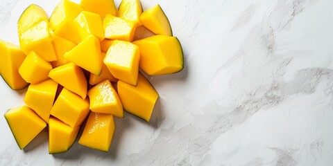 Fresh Mango Chunks on Marble Surface with Natural Light