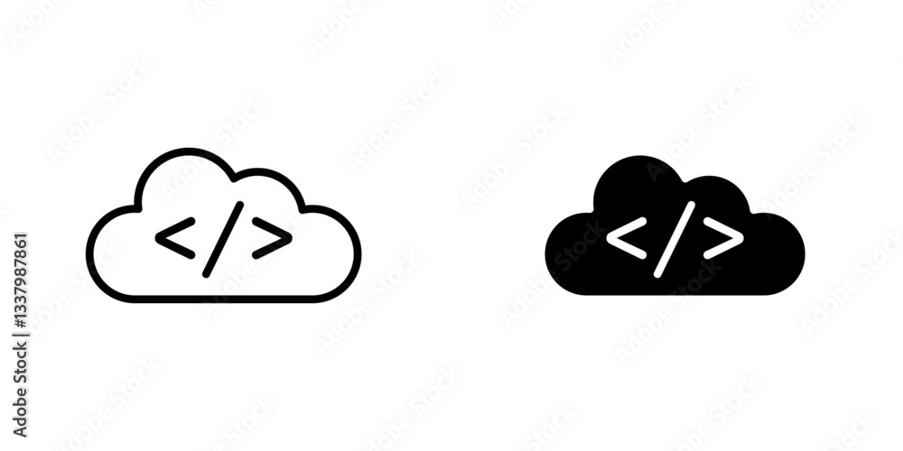 Poster cloud code flat icons in line outline and flat solid style on white background
