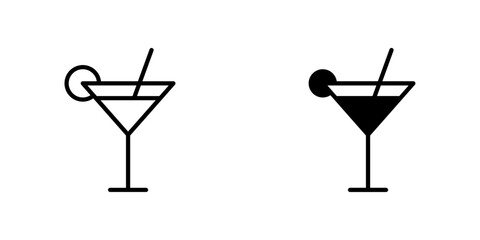 Citrus Martini glass flat Icons in line outline and flat solid style on white background