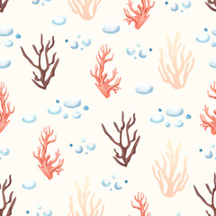 Seamless shell and sea-inspired design in soft tones
Summer-themed coastal pattern with seashells