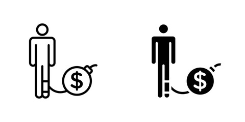 Debt flat Icons in line outline and flat solid style on white background