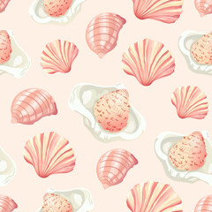 Seamless shell and sea-inspired design in soft tones
Summer-themed coastal pattern with seashells