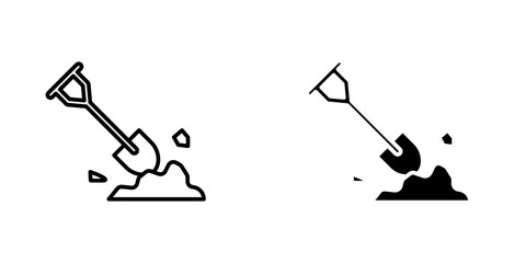 Digging flat Icons in line outline and flat solid style on white background