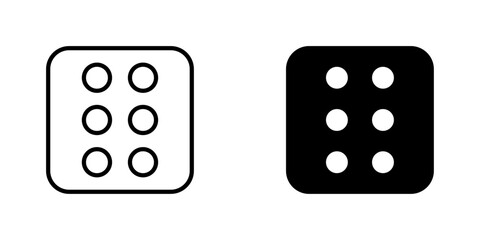 Dice six flat Icons in line outline and flat solid style on white background