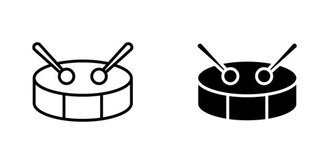 Drum flat Icons in line outline and flat solid style on white background