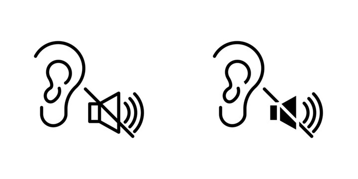 Ear deaf flat Icons in line outline and flat solid style on white background