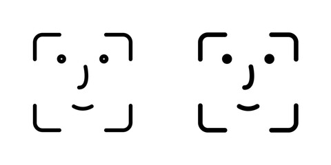 Face id flat Icons in line outline and flat solid style on white background