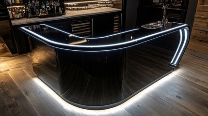 A high-gloss black Tumba bar with elegant built-in LED lights.