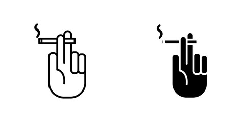 Hand holding cigarette flat Icons in line outline and flat solid style on white background