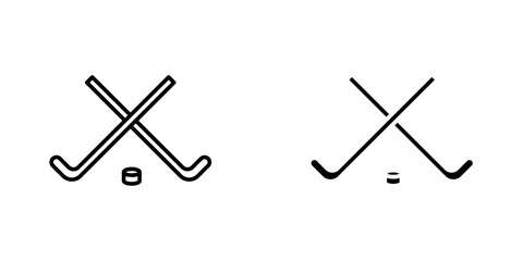 Hockey sticks flat Icons in line outline and flat solid style on white background