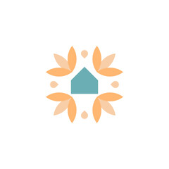 House with Leaves, Home Wellness Logo Design Vector