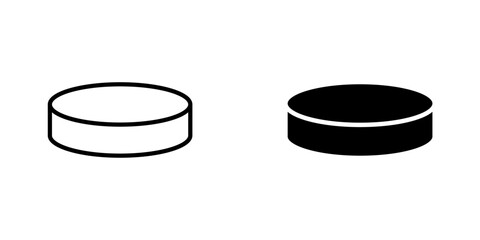 Hockey puck flat Icons in line outline and flat solid style on white background