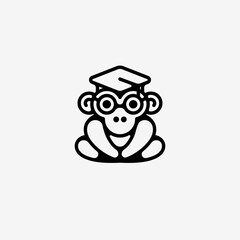 Smart Monkey Sit Position wearing Glasses and Academy Hat Logo Design Vector
