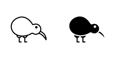 Kiwi bird flat Icons in line outline and flat solid style on white background