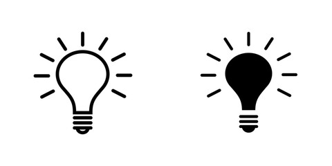 Light bulb flat Icons in line outline and flat solid style on white background