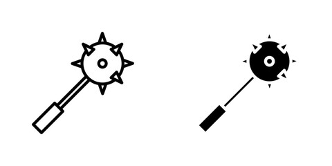 Mace flat Icons in line outline and flat solid style on white background