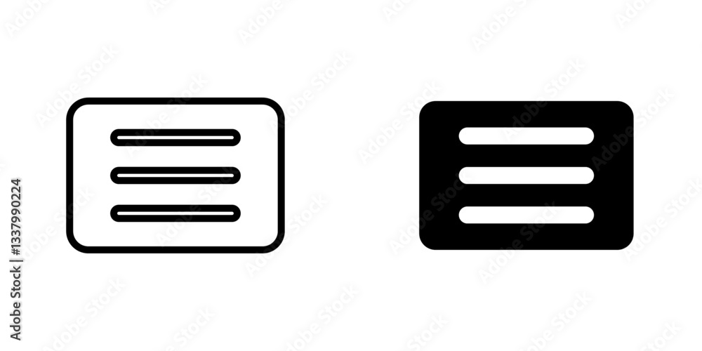 Poster menu list button flat icons in line outline and flat solid style on white background