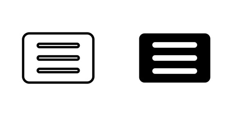 Menu list button flat Icons in line outline and flat solid style on white background