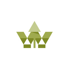 W Letter with Tree Forest Wood, Carpentry and WIld Logo Design Vector