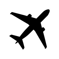 Soaring Silhouette: A striking silhouette of a passenger airplane, set against a plane background, evoking a sense of travel and adventure.A simple flat black airplane symbol is isolated