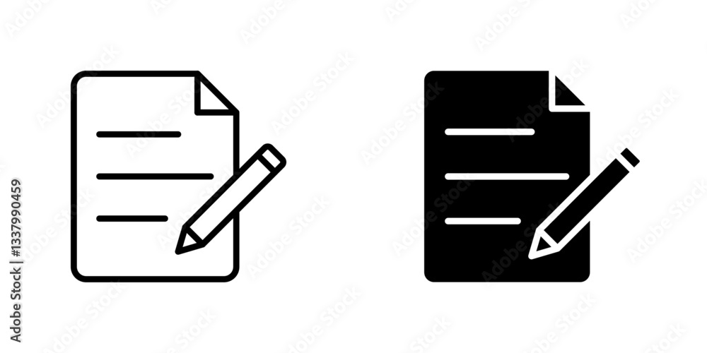 Poster note flat icons in line outline and flat solid style on white background