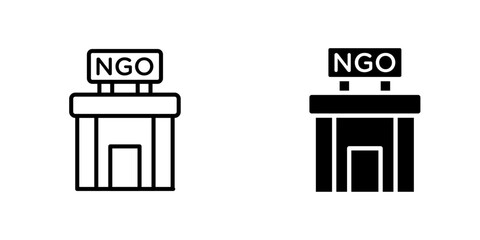 NGO Building flat Icons in line outline and flat solid style on white background