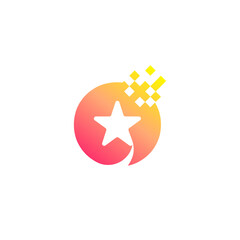 A Star in a Circle with Digital Pixel, Bookmark Review and Celebrity Logo Design Vector