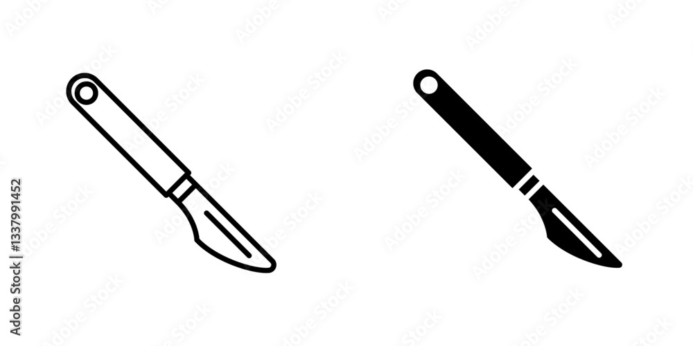 Poster Scalpel flat Icons in line outline and flat solid style on white background