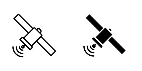 Satellite flat Icons in line outline and flat solid style on white background