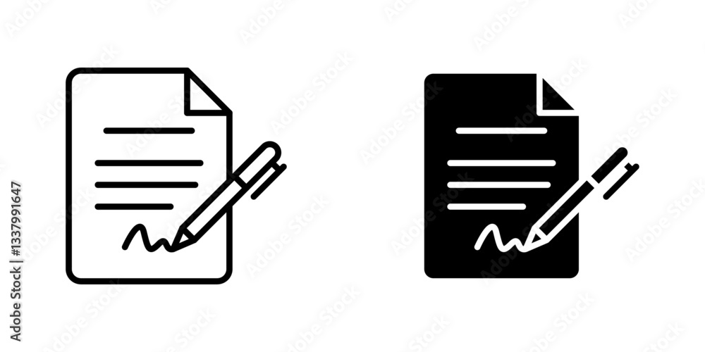 Poster signature file flat icons in line outline and flat solid style on white background