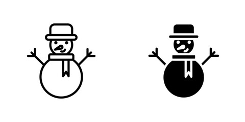 Snowman flat Icons in line outline and flat solid style on white background