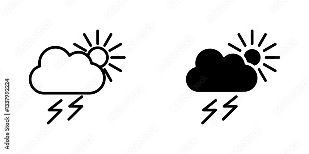 Poster thunderstorm flat icons in line outline and flat solid style on white background