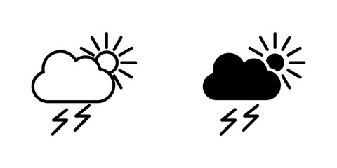 Thunderstorm flat Icons in line outline and flat solid style on white background