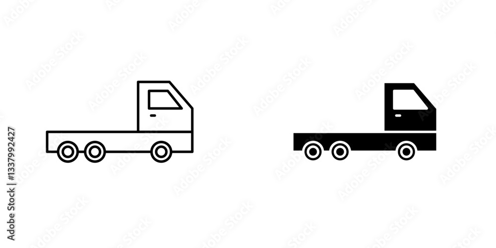 Poster truck container empty flat icons in line outline and flat solid style on white background