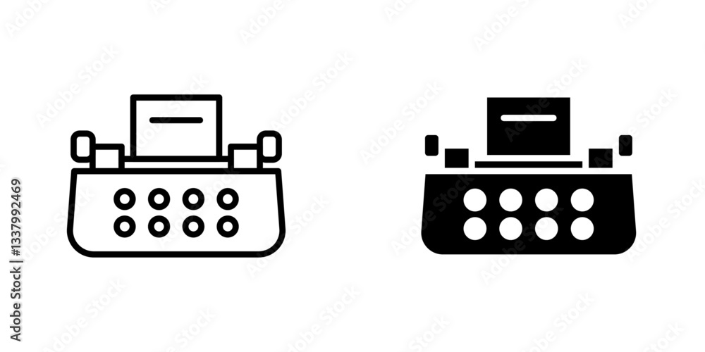 Poster typewriter flat icons in line outline and flat solid style on white background