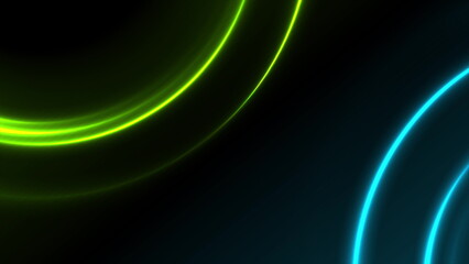 Bright blue green neon glowing shiny circles abstract background