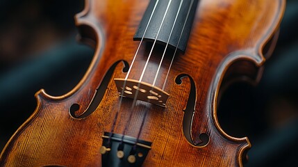 Fototapeta premium Close up View of Antique Violin Polished Wood String Instrument Musical Detail