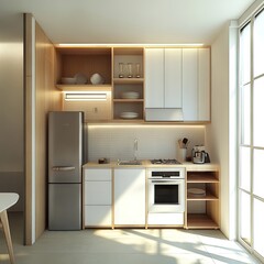 A small yet efficient kitchen plan that maximizes every inch of available space.