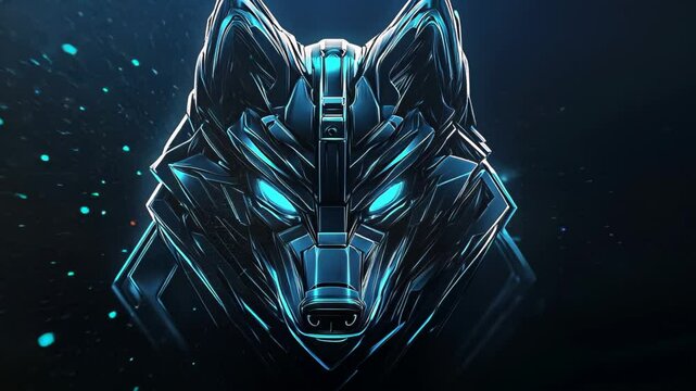 Cybernetic Wolf Head with Glowing Eyes in Dark Futuristic Environment